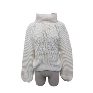 Free People Women 'Sweetheart Sweater white chunky knit, mock neck pullover  XS